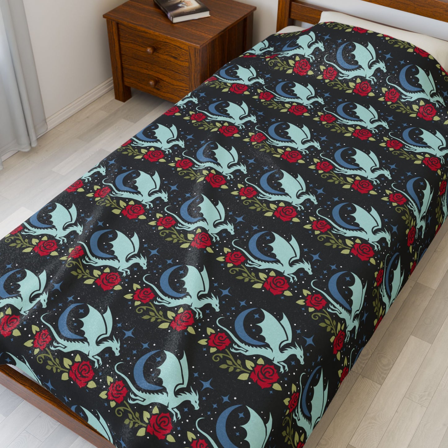 Floral Dragon Velveteen Plush Blanket