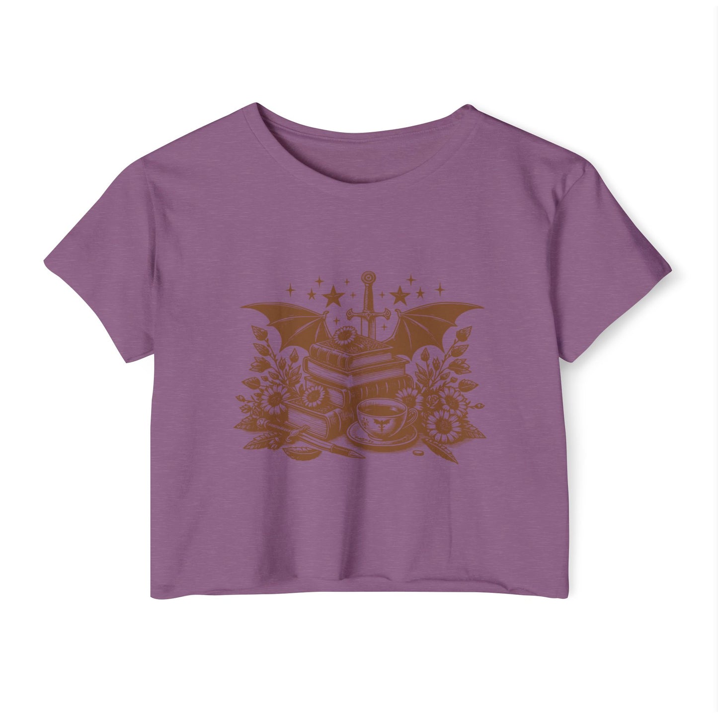 Vintage Winged Stack of Books Crop Top