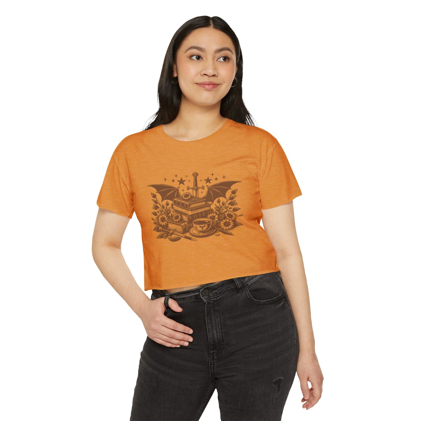 Vintage Winged Stack of Books Crop Top