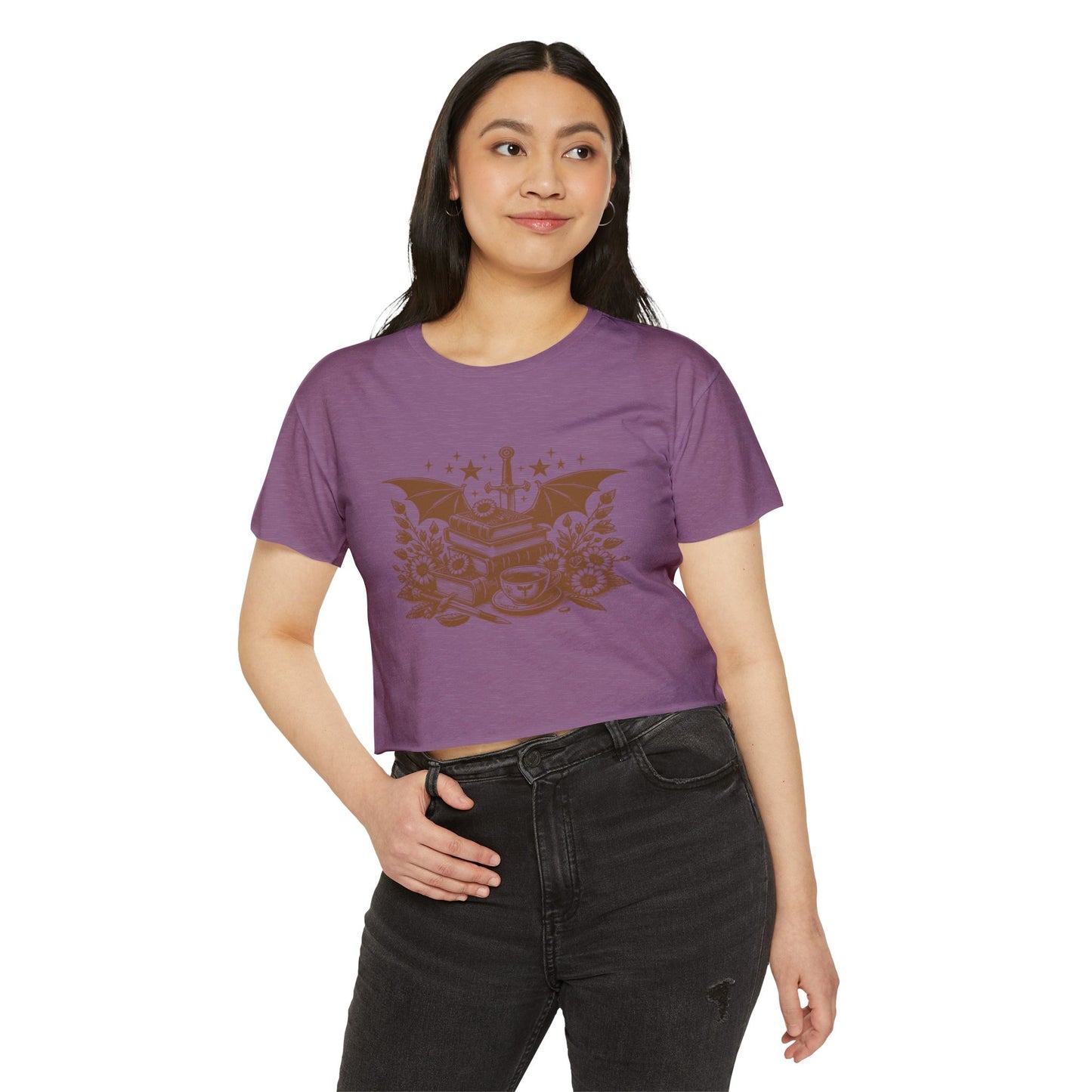 Vintage Winged Stack of Books Crop Top