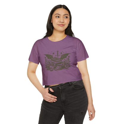 Vintage Grey Winged Stack of Books Crop Top